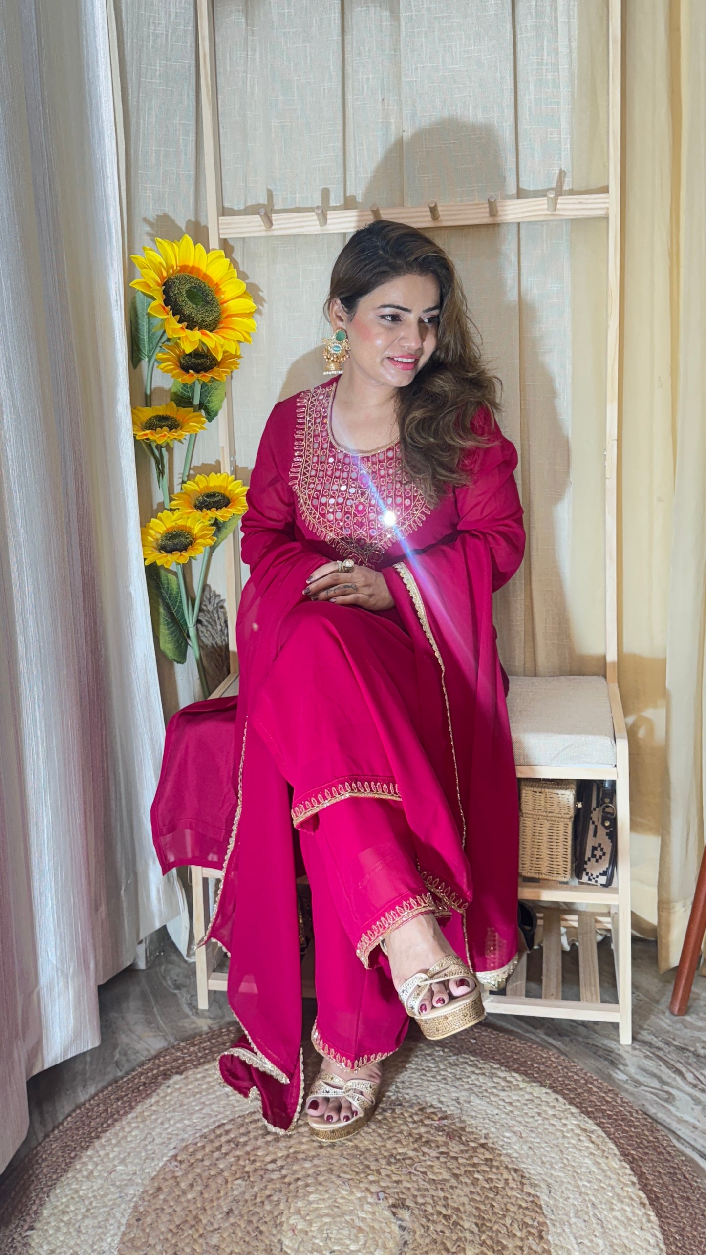 Elegant Mirror Work Embroidered 3pc Suit Set