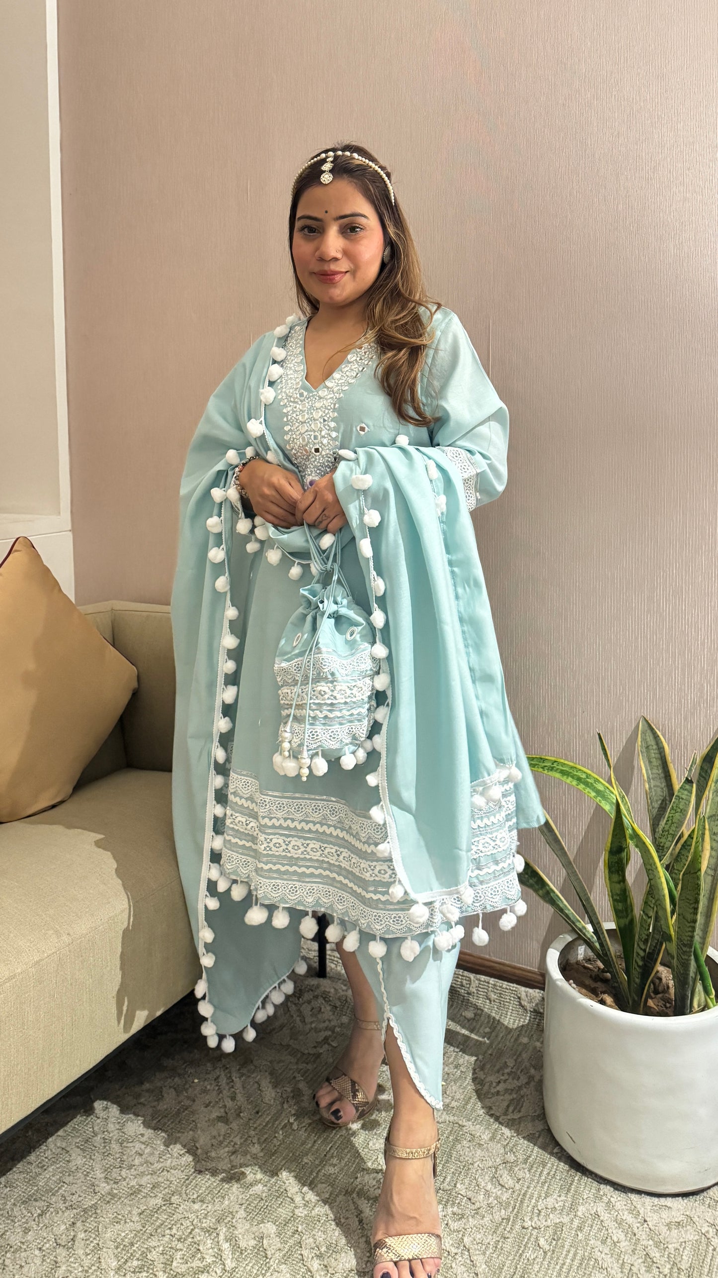 4pc pom-pom Anarkali Dhoti pant suit set