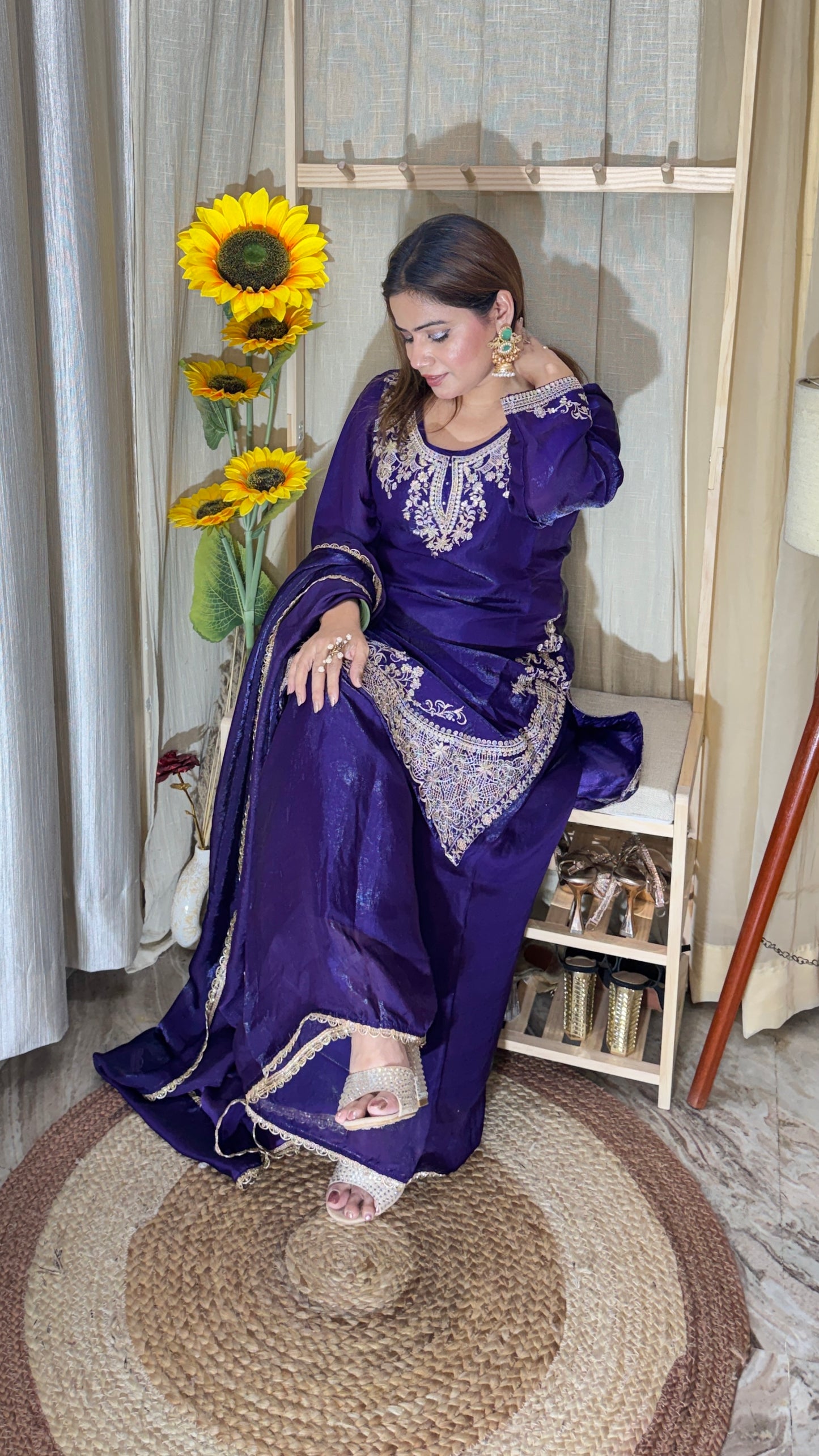 Royal Purple Embroidered Silk Suit Set
