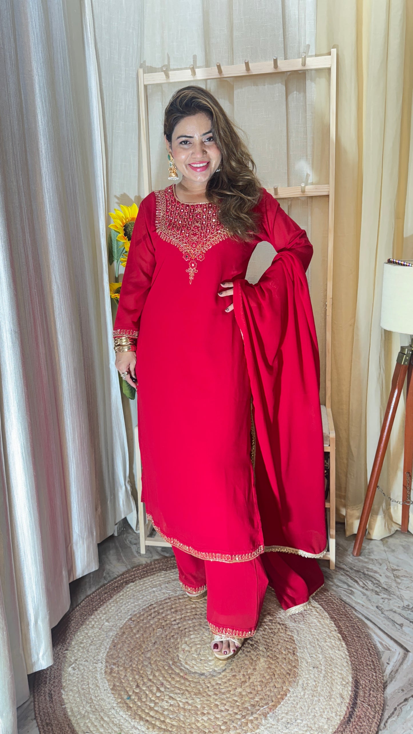 Elegant Mirror Work Embroidered 3pc Suit Set