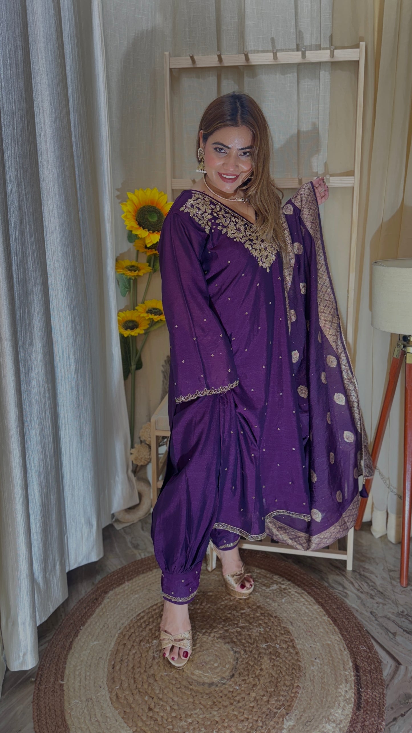 Royal Purple Embroidered Suit with Banarasi Dupatta