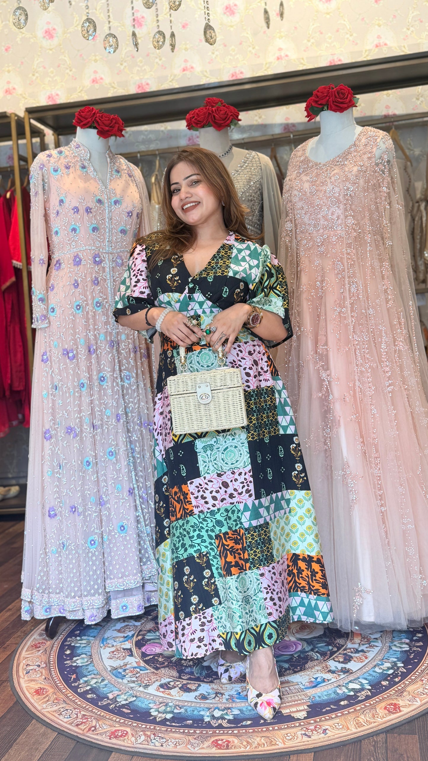 Multicolor Patchwork Print Maxi Dress for Women