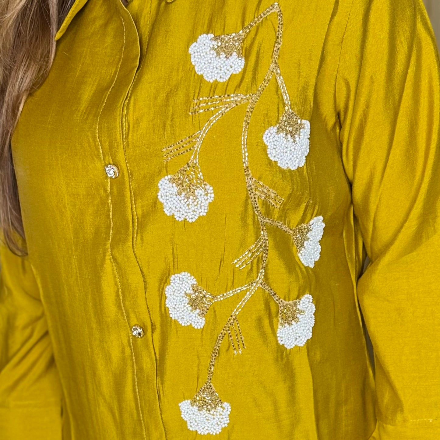Rich mustard yellow
Embroidered Kurta cord Set