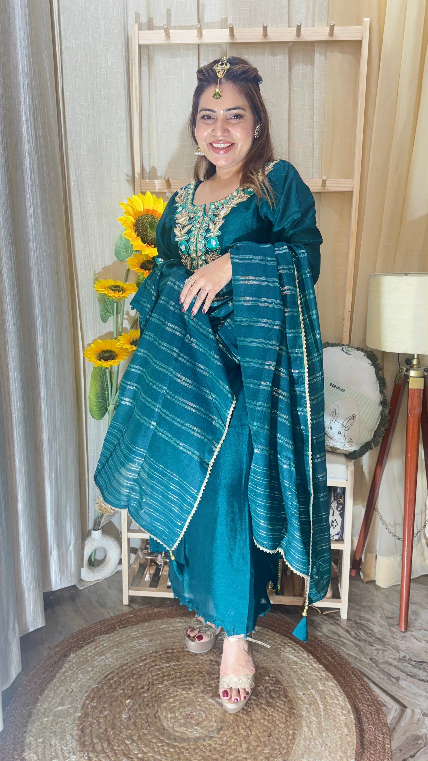 Teal Green Embroidered Kurta Set with Dupatta