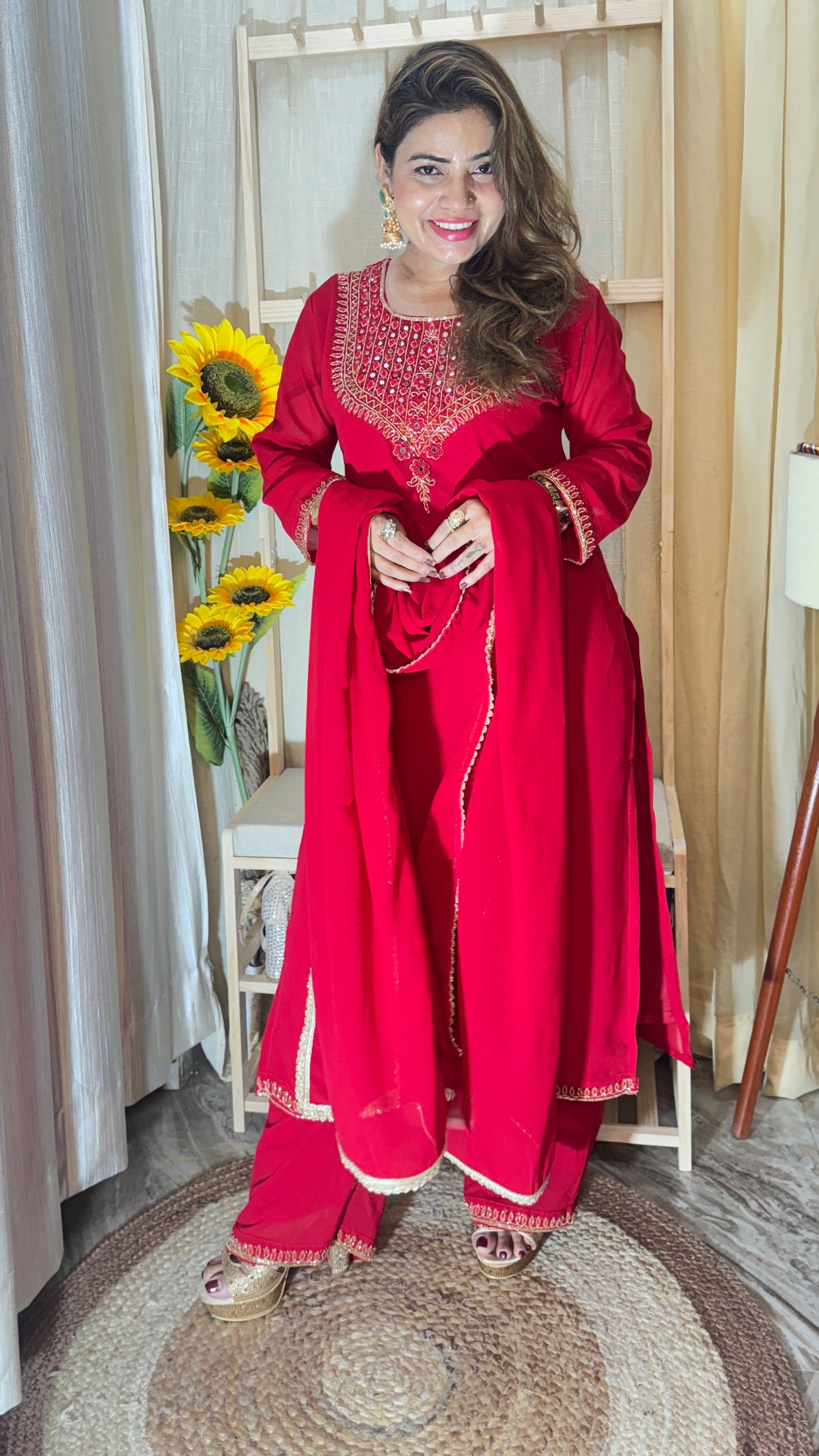 Elegant Mirror Work Embroidered 3pc Suit Set