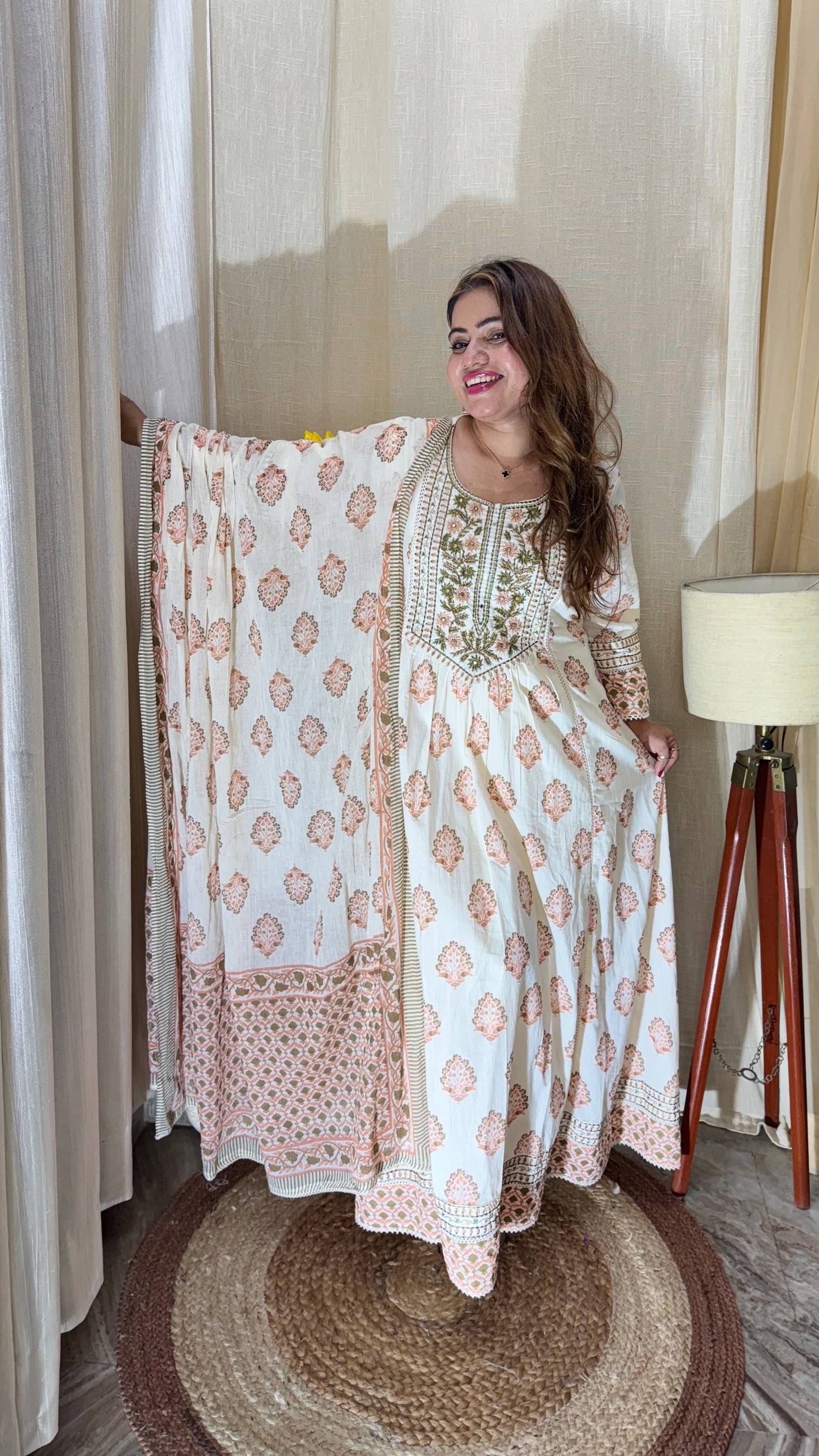 3pc Elegant Handblock Printed
Anarkali Suit Set