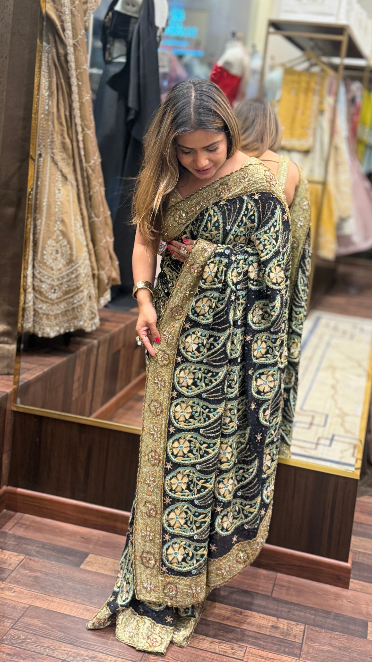 Heritage Black Resham Embroidered Saree with Tissue Border