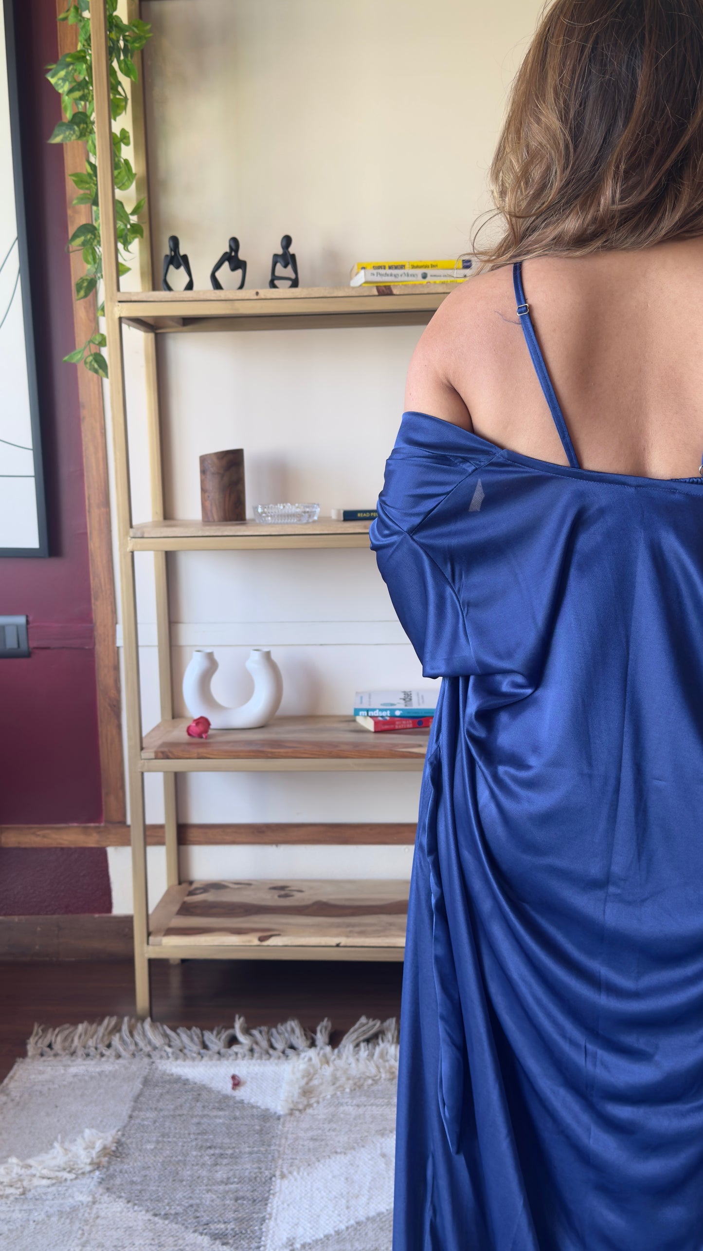 Feather Trim Satin Nightgown with Robe