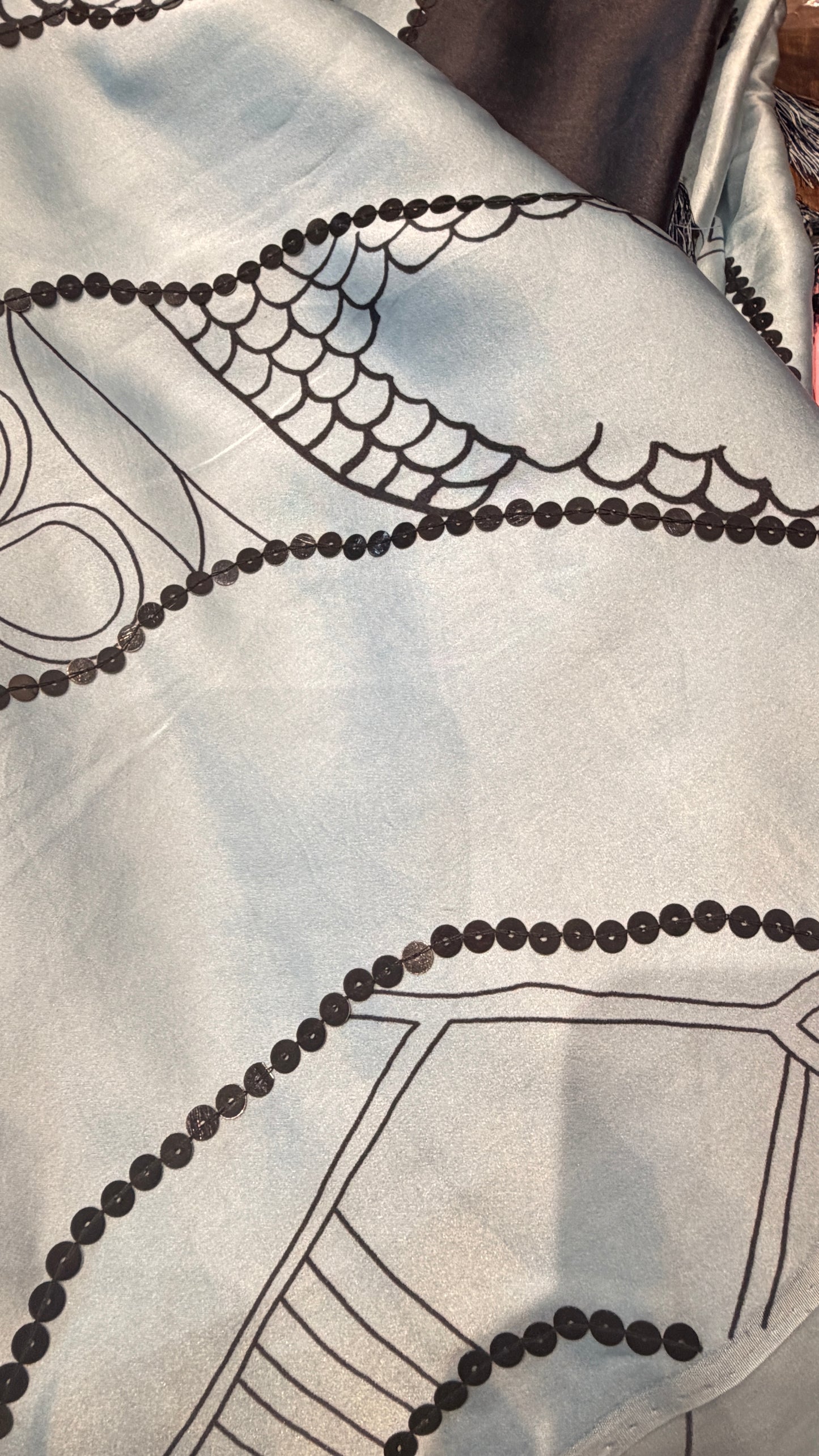 Pure Gajji Silk Saree with Hand Block Print, Hand Sequins Work & Tassel Pallu