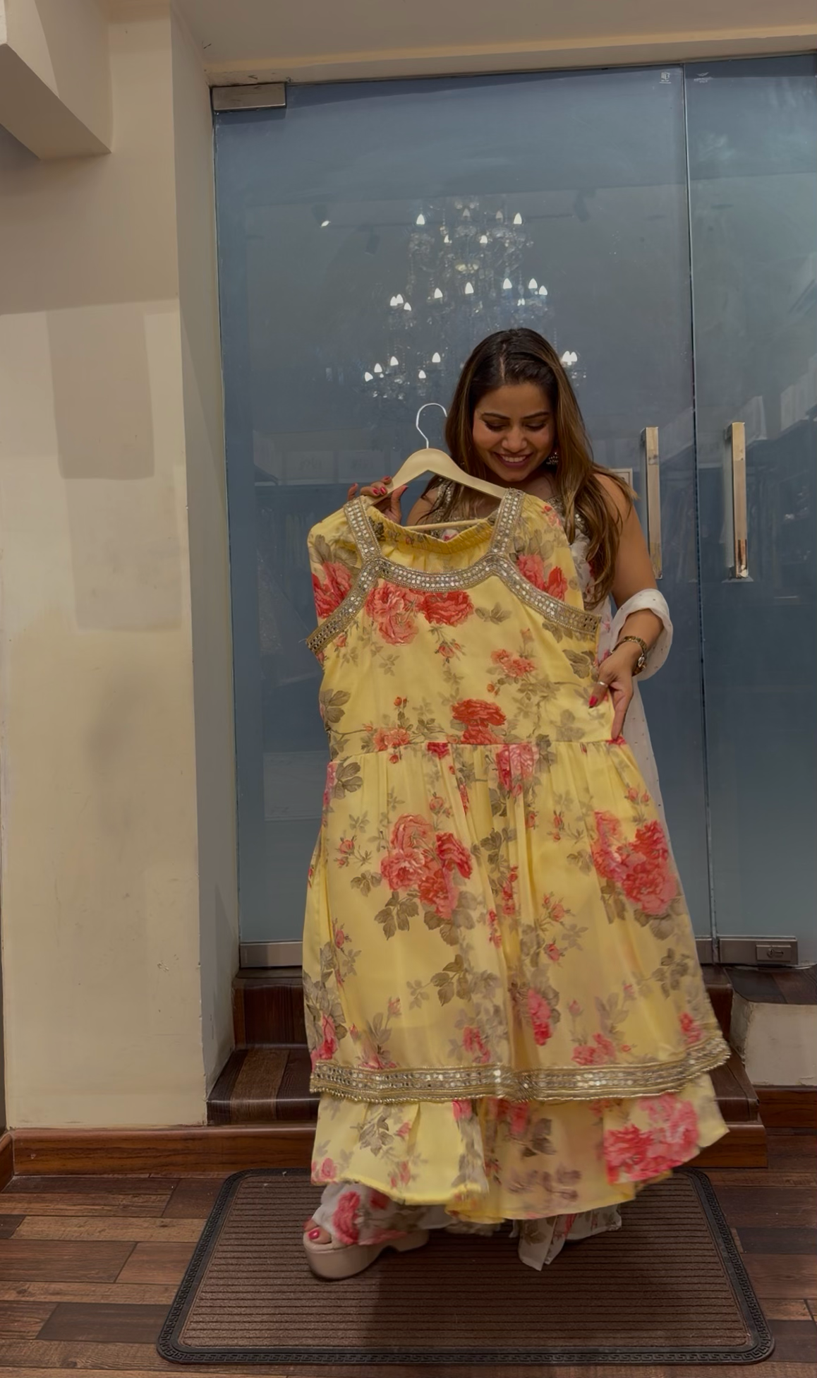 Floral Printed Sharara Suit Set with Gota Lace Detailing – Elegant Festive Wear