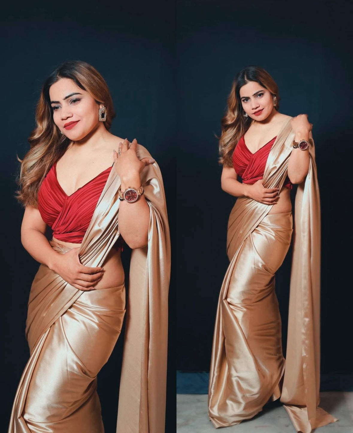 Ready to Wear Solid/Plain Bollywood Satin
Saree (Gold)