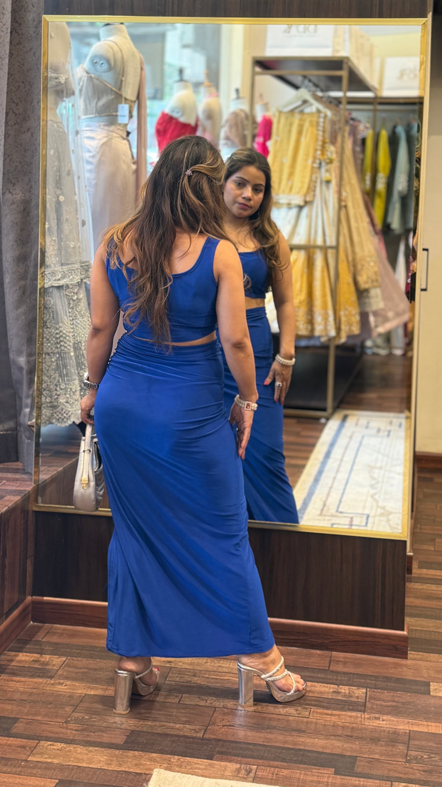 Blue Ruched Skirt Co-ord Set