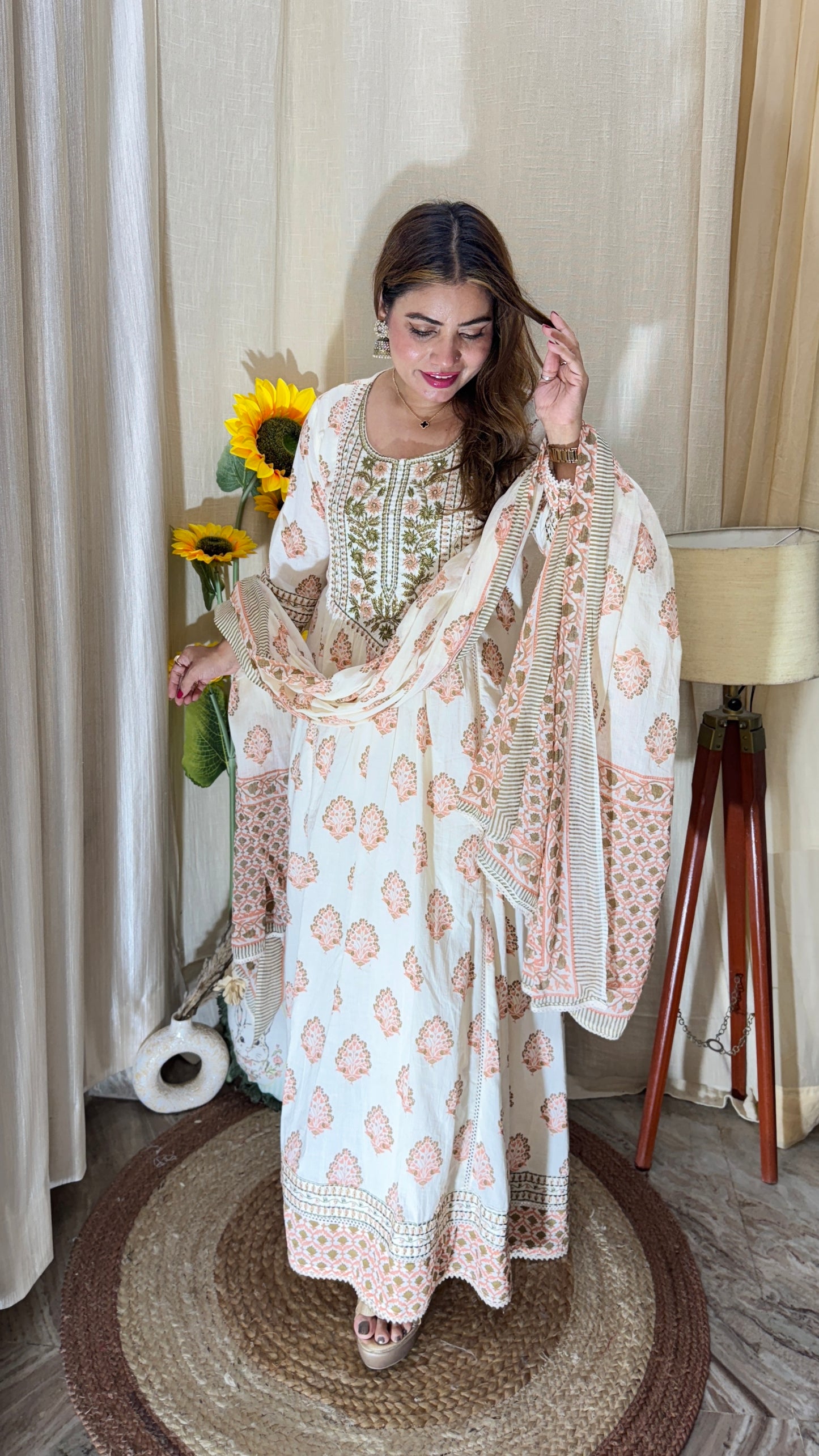 3pc Elegant Handblock Printed
Anarkali Suit Set