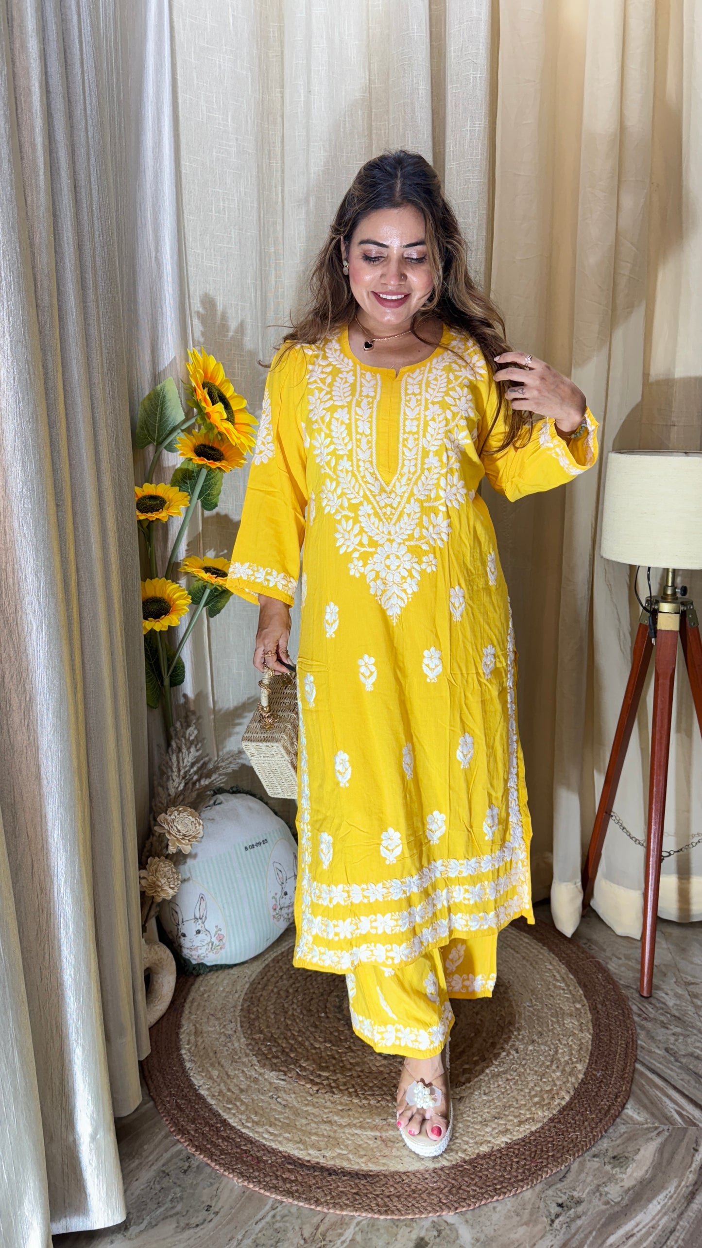 Cotton kurta set with chikankari