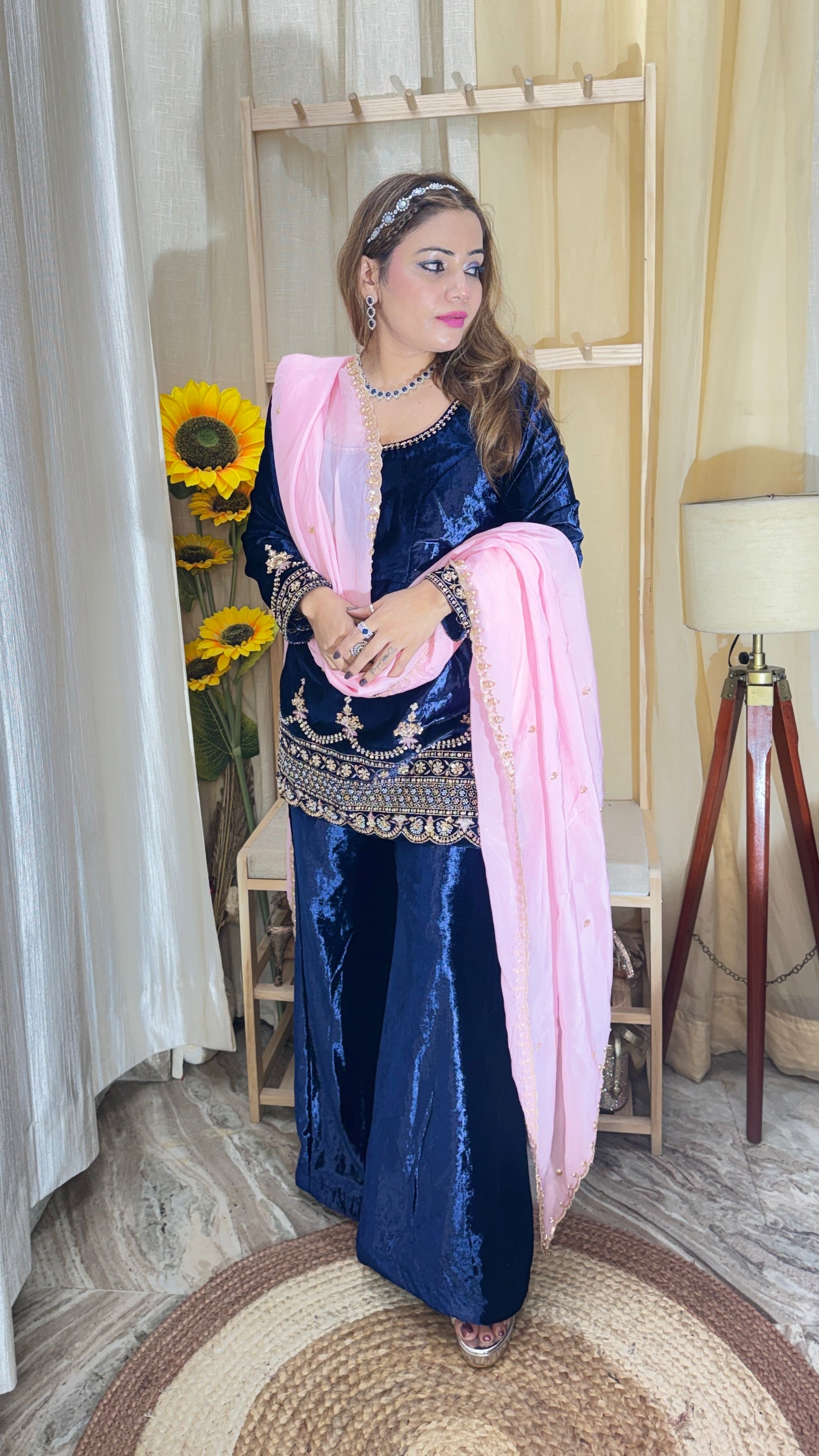 “ZARA NOOR” – Midnight Velvet Sharara Set