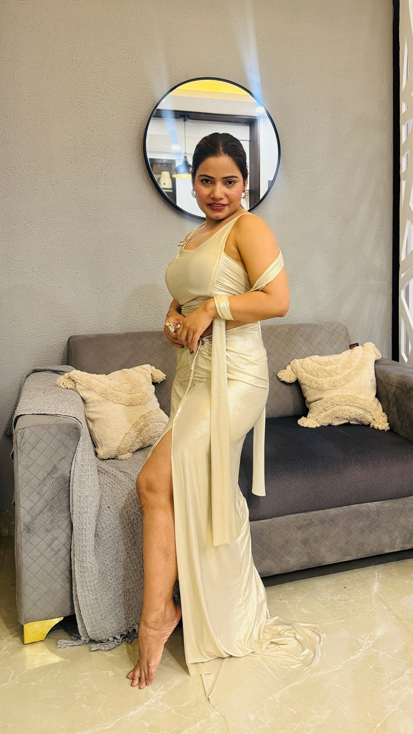 Champagne Gold Wrap-Style Cutout Gown