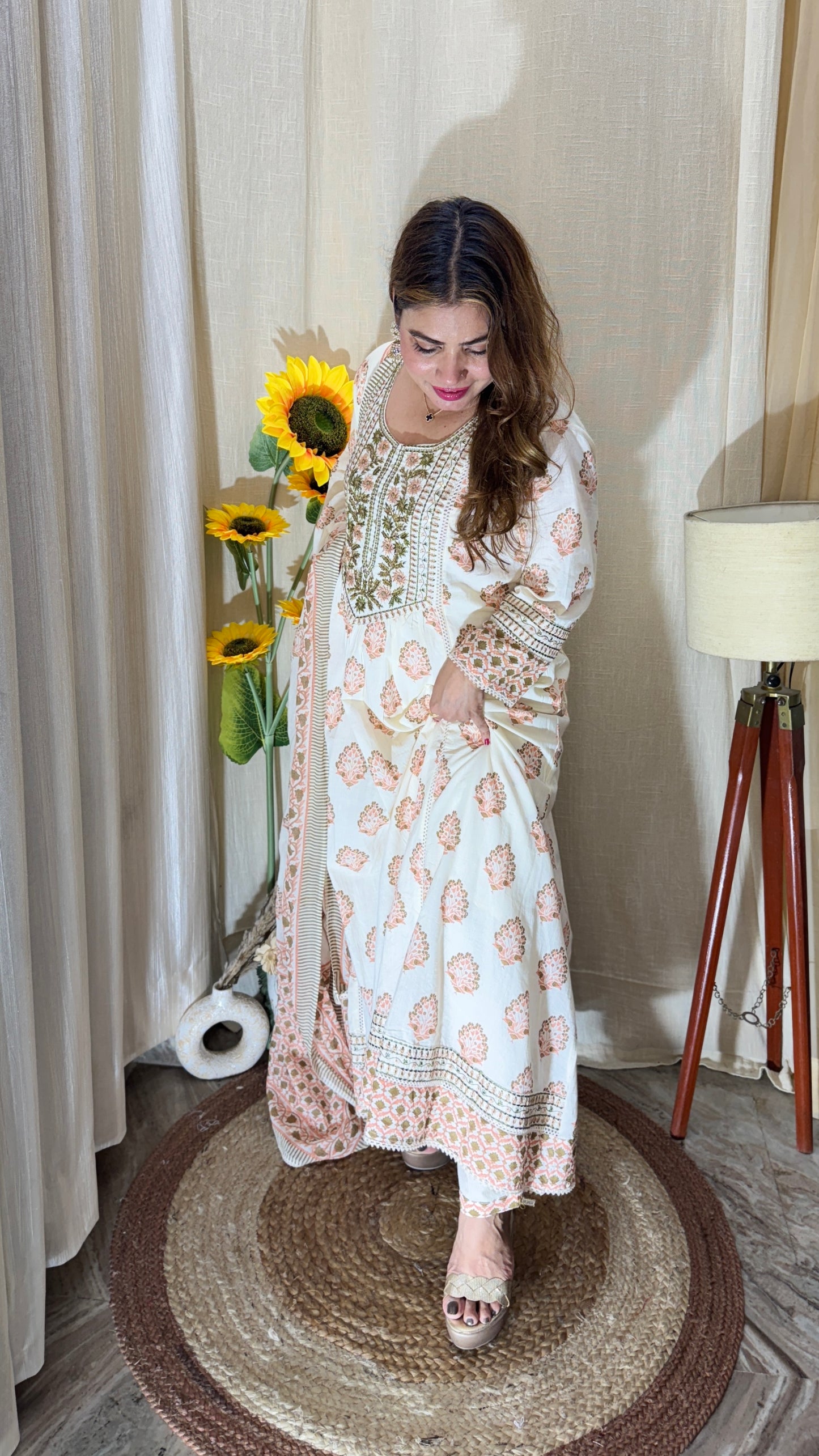 3pc Elegant Handblock Printed
Anarkali Suit Set