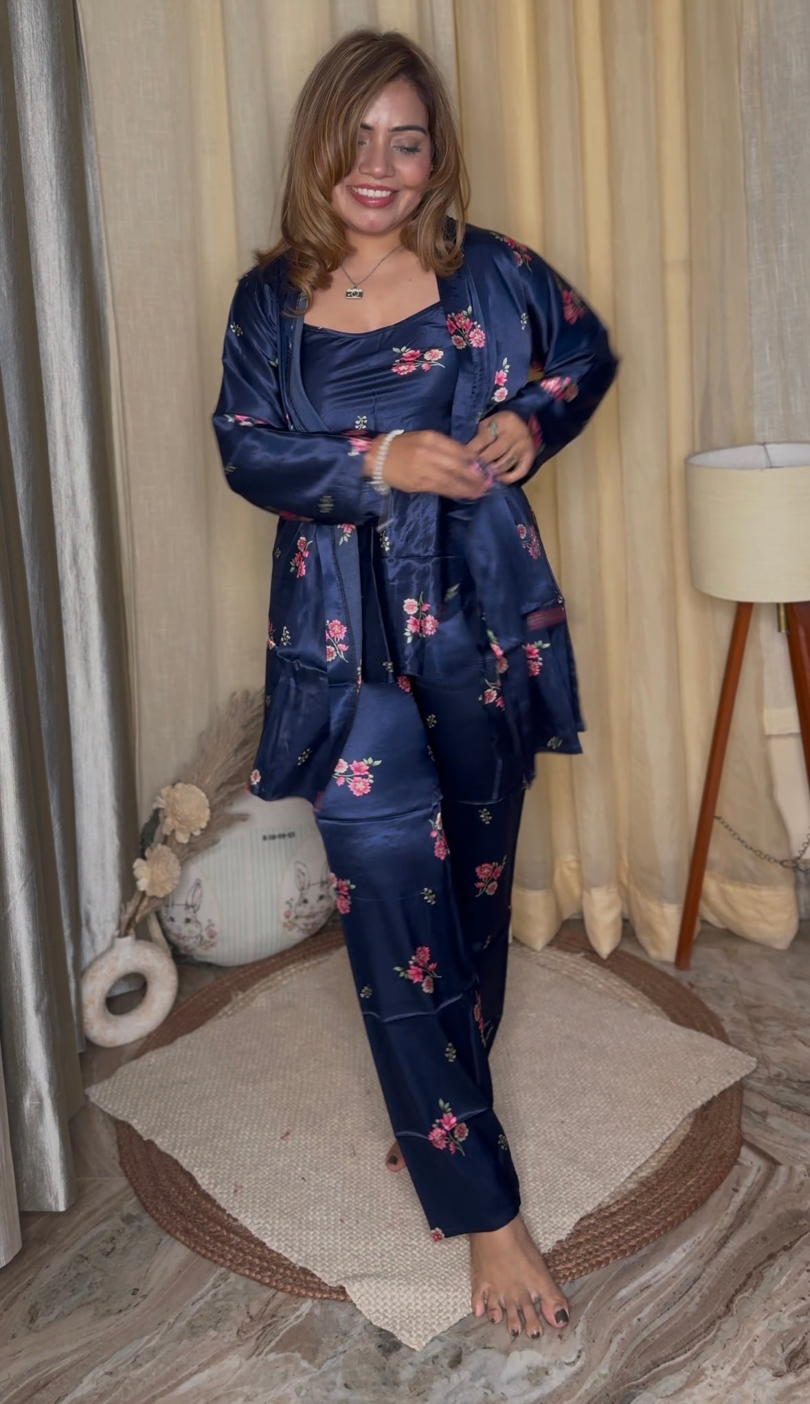 luxury satin floral nightwear 3pc set