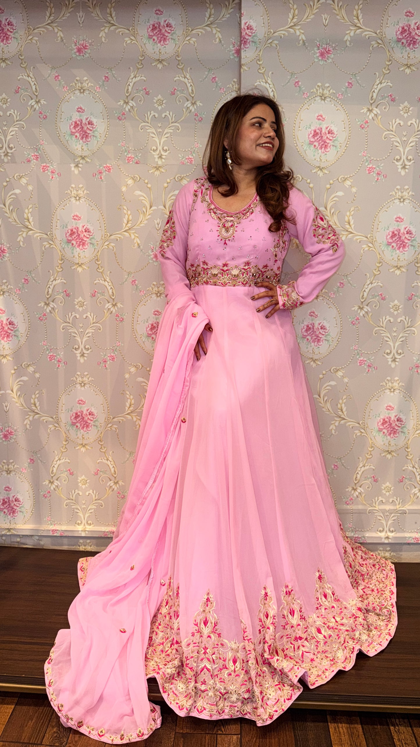 Blush Pink Embroidered Anarkali Suit Set with Dupatta