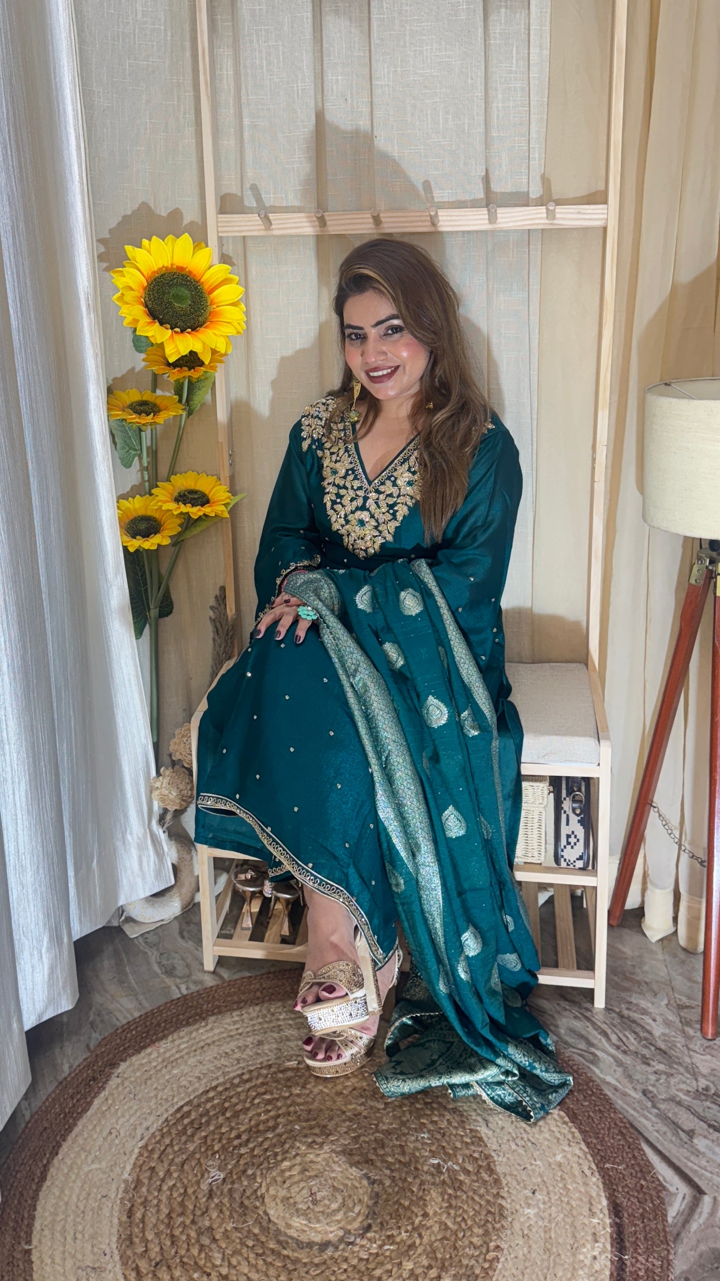Emerald Green Embroidered Suit with Banarasi Dupatta