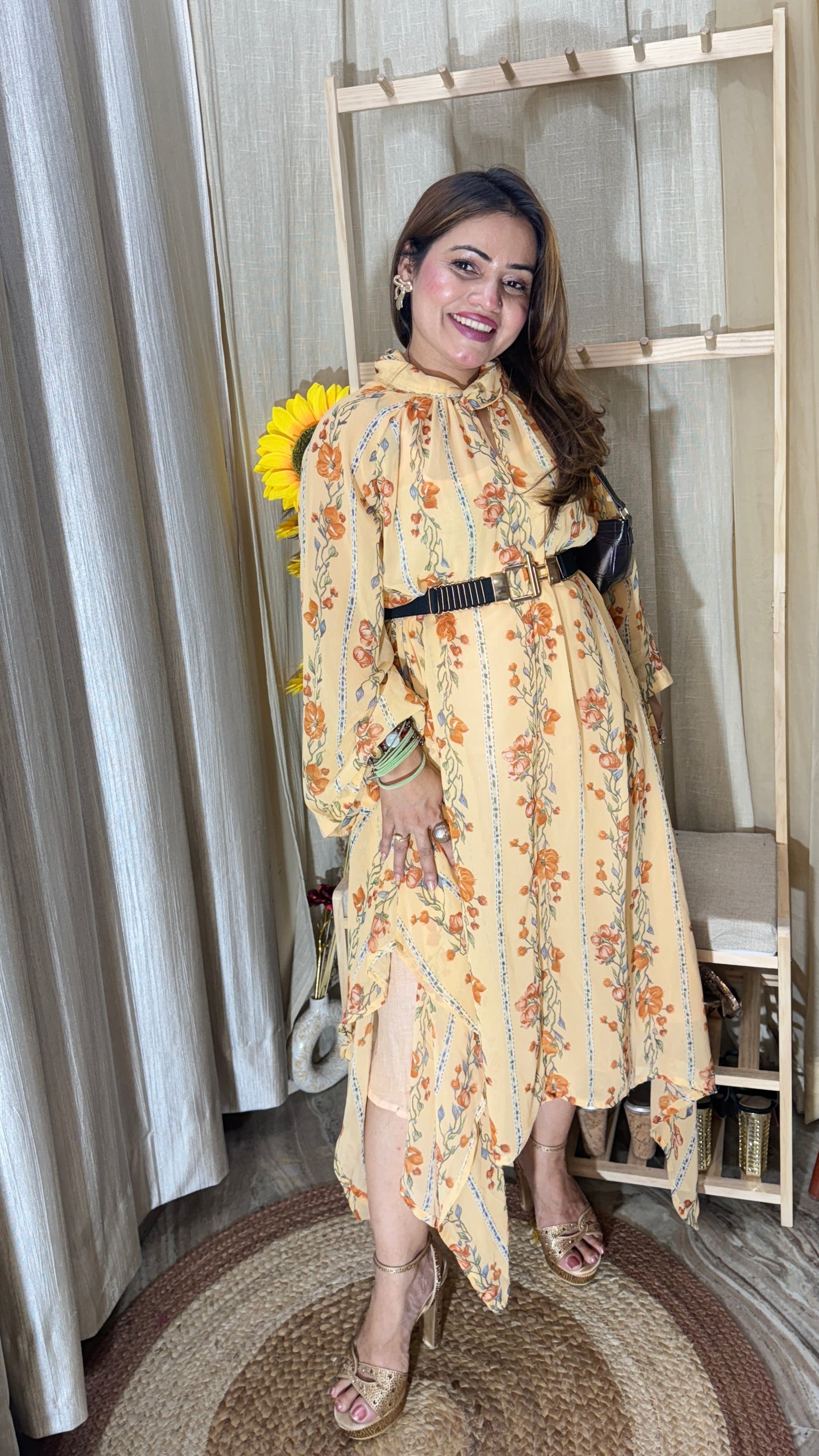 Floral Printed Asymmetrical Midi Dress