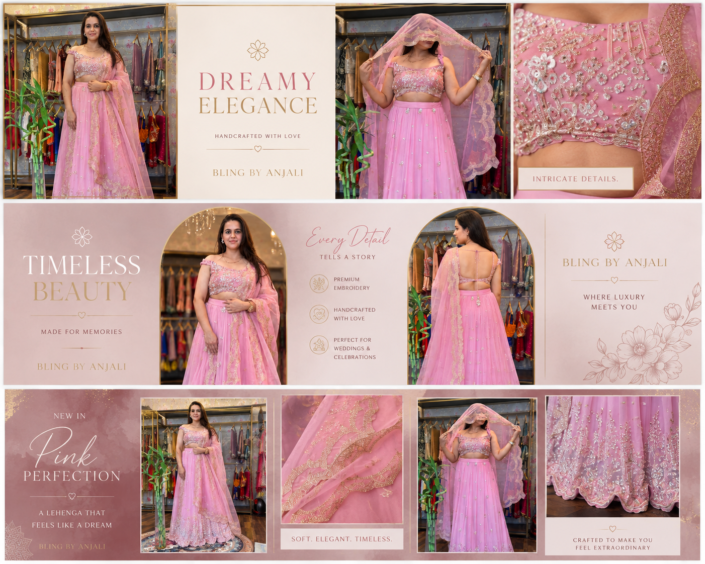 Blush Pink Hand-Embroidered Lehenga Set with Scalloped Dupatta