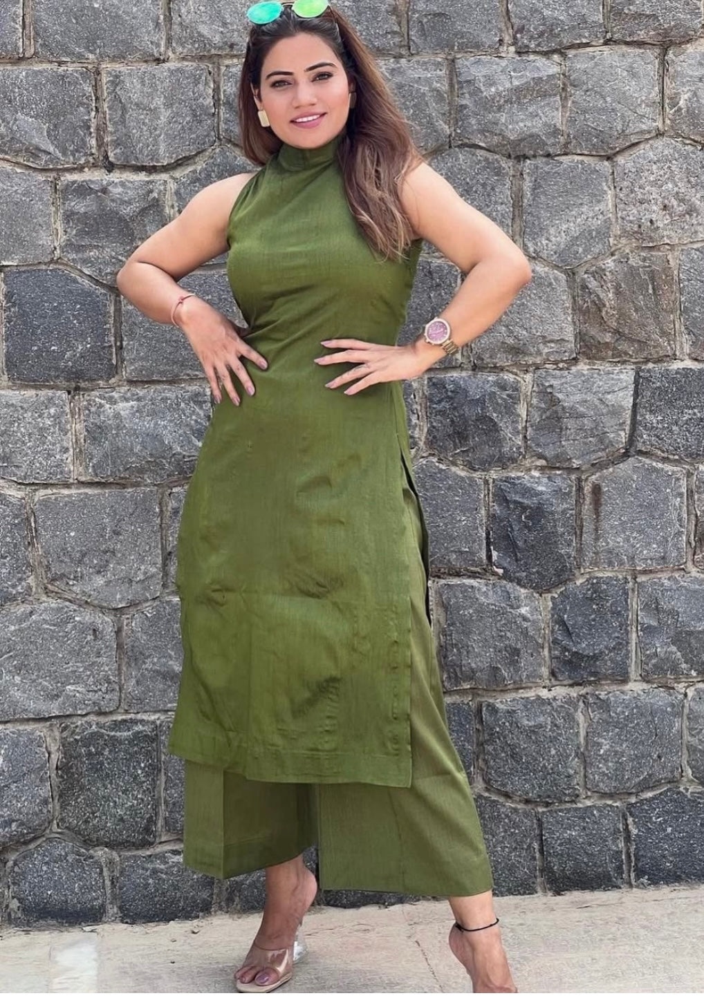 Olive-green kurta cord-set