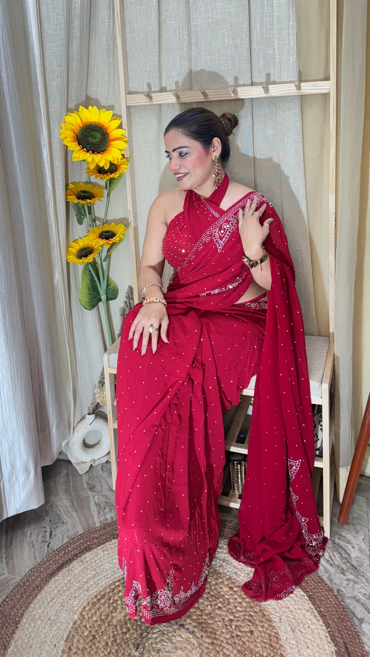 Swarovski Work Georgette Saree