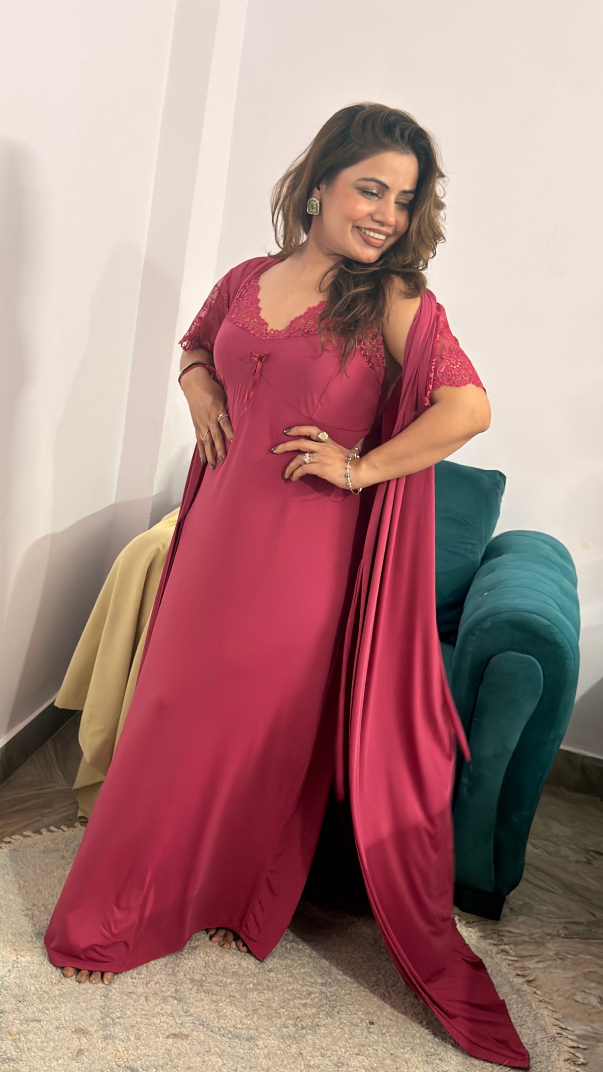 Mulberry lycra Night Gown 2pc Set