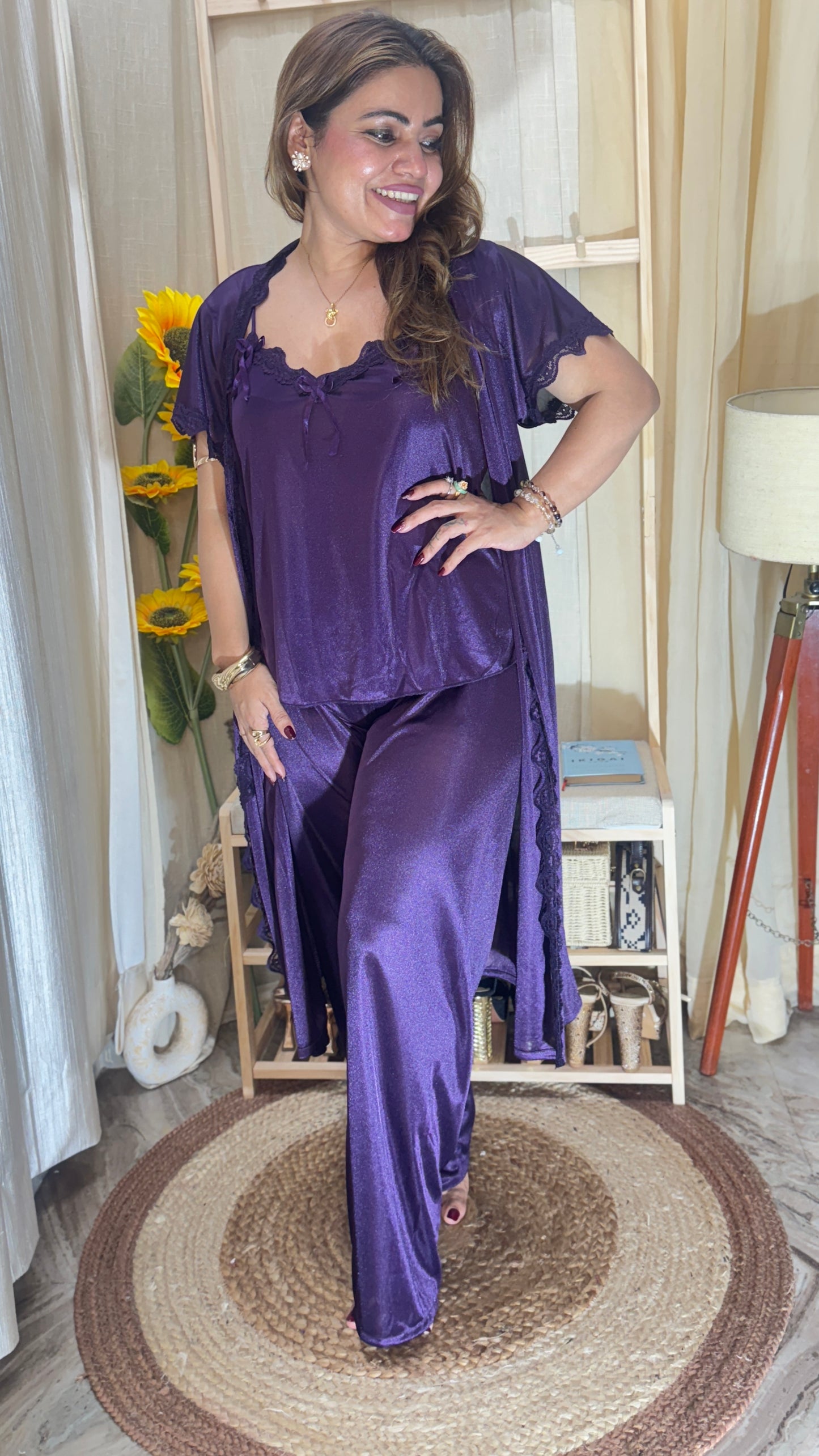 3-piece satin nighty set
