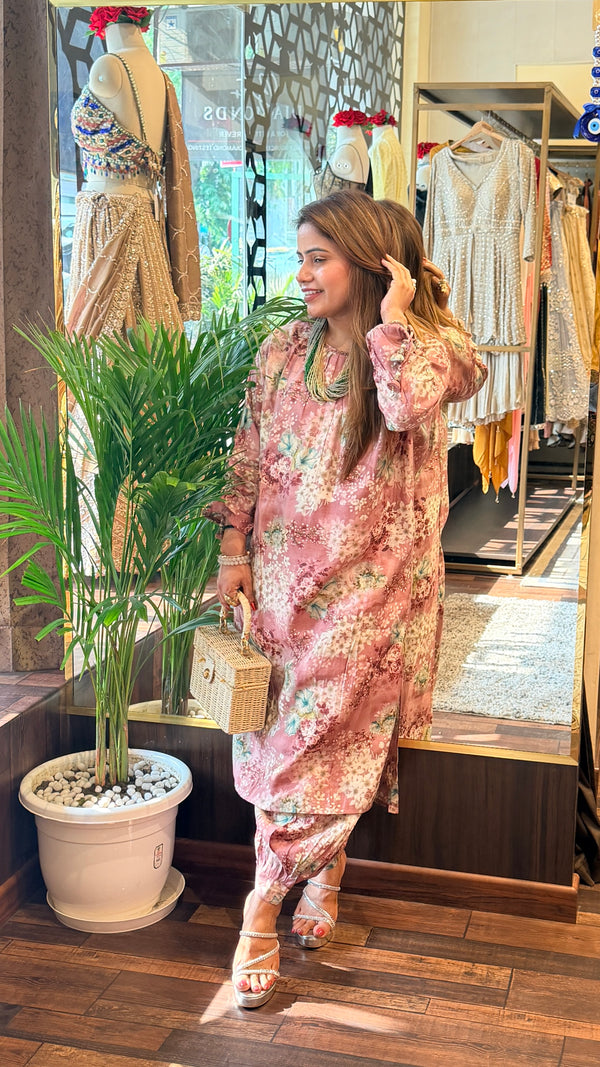 Blush Floral Printed Kurta Set | Boho Luxe Edit