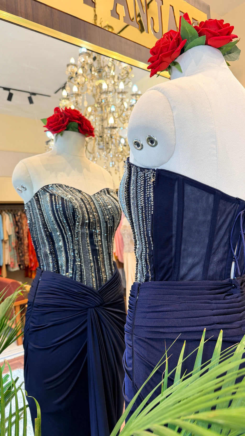 Embellished Corset with Draped Skirt Set