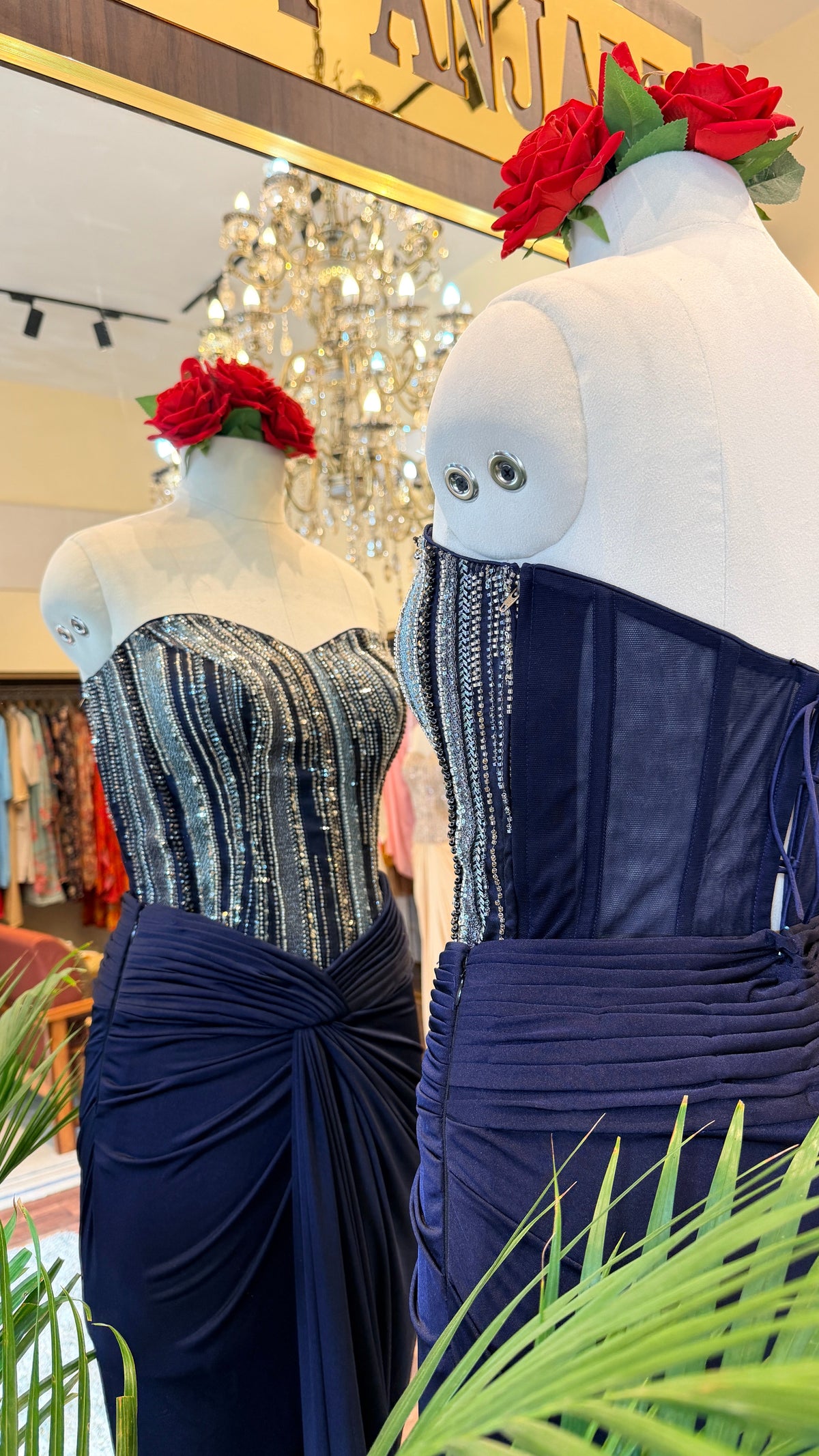 Embellished Corset with Draped Skirt Set