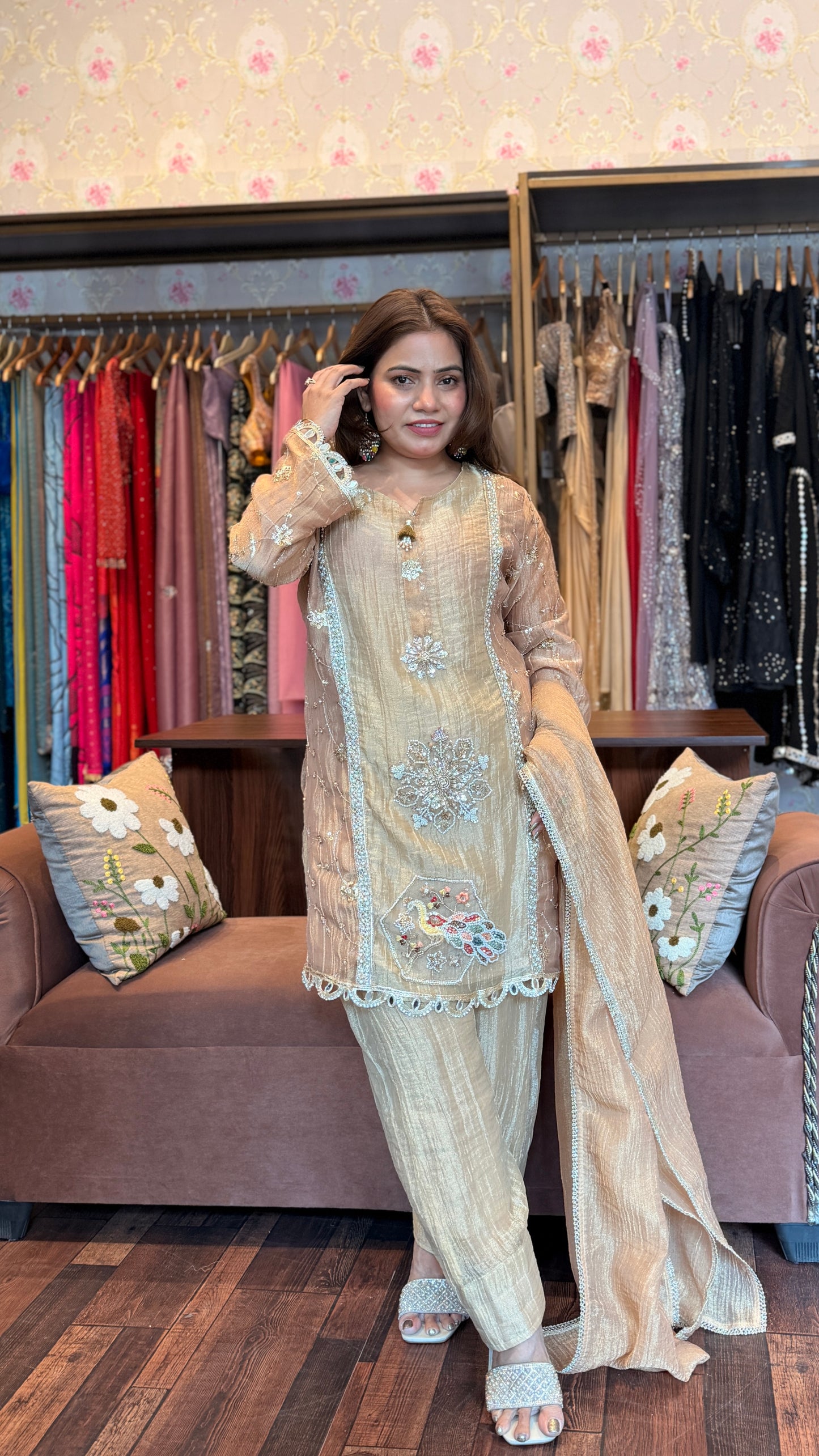 BBA Light & Dark Gold Embroidered Farsi Salwar Set