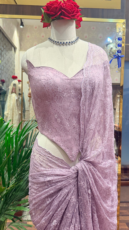 Lace Saree with Sculpted Corset Blouse | Designer Party & Cocktail Wear