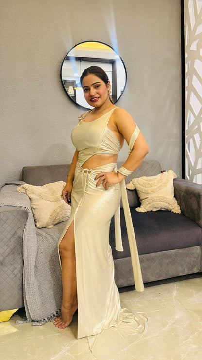 Champagne Gold Wrap-Style Cutout Gown