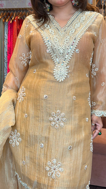 Champagne Crinkle Tissue Farsi Salwar Set