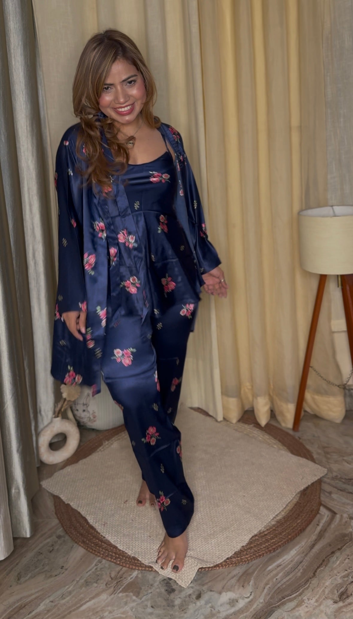 luxury satin floral nightwear 3pc set