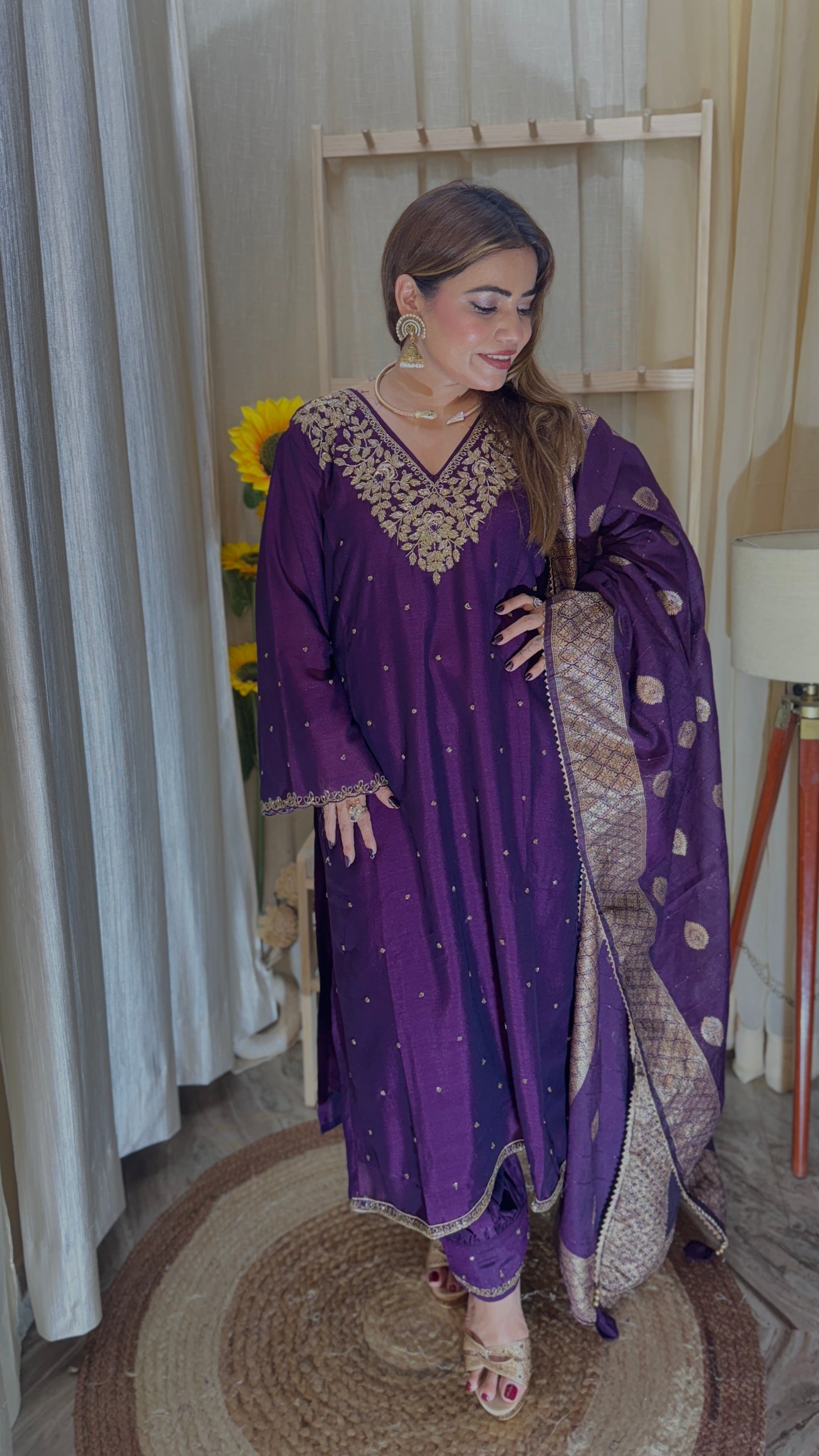 Royal Purple Embroidered Suit with Banarasi Dupatta
