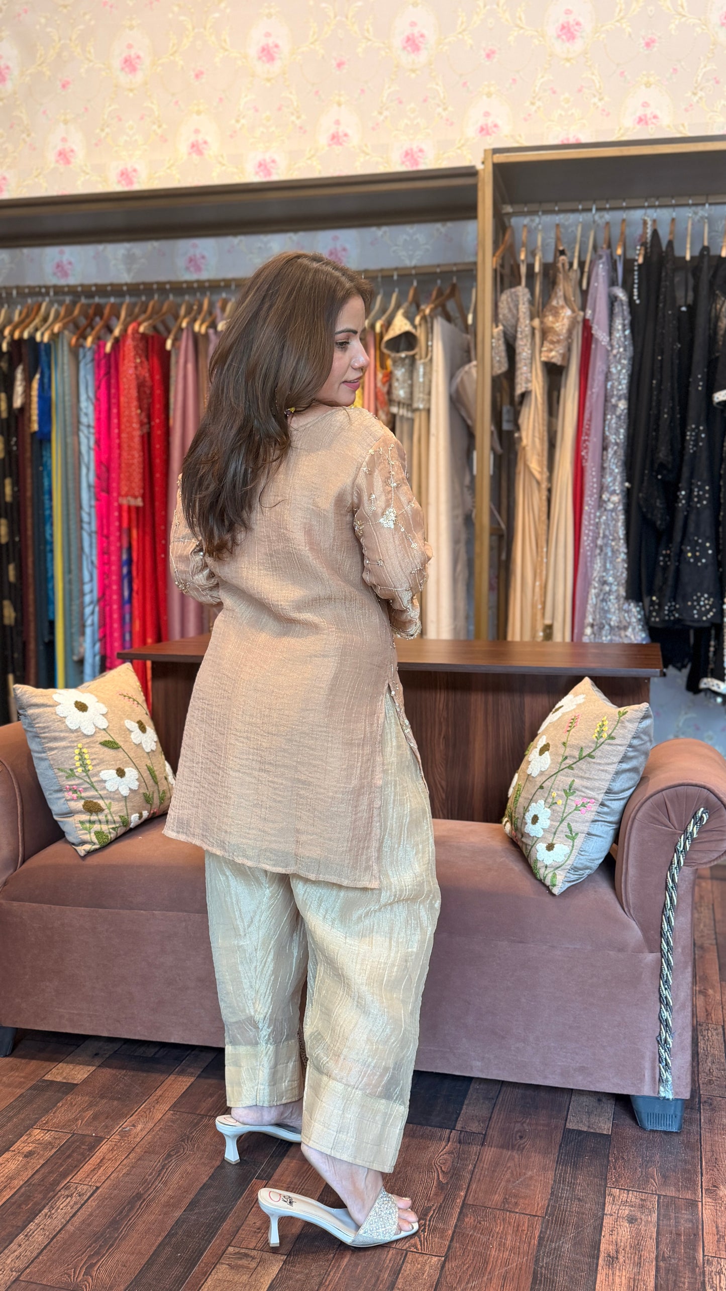 BBA Light & Dark Gold Embroidered Farsi Salwar Set