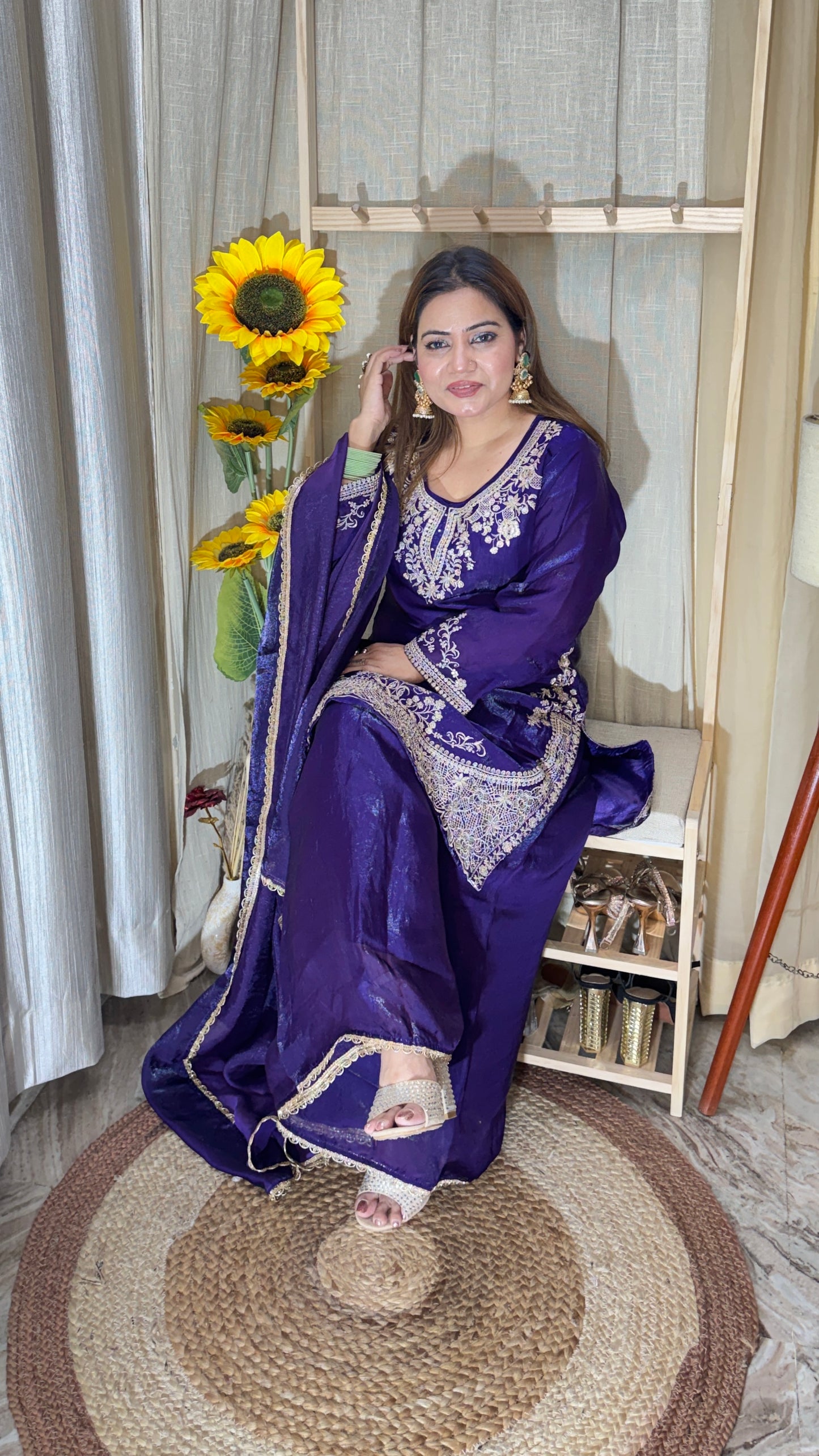 Royal Purple Embroidered Silk Suit Set