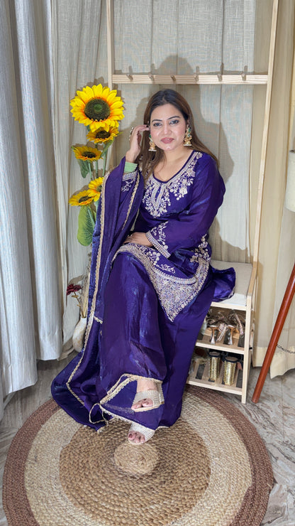 Royal Purple Embroidered Silk Suit Set