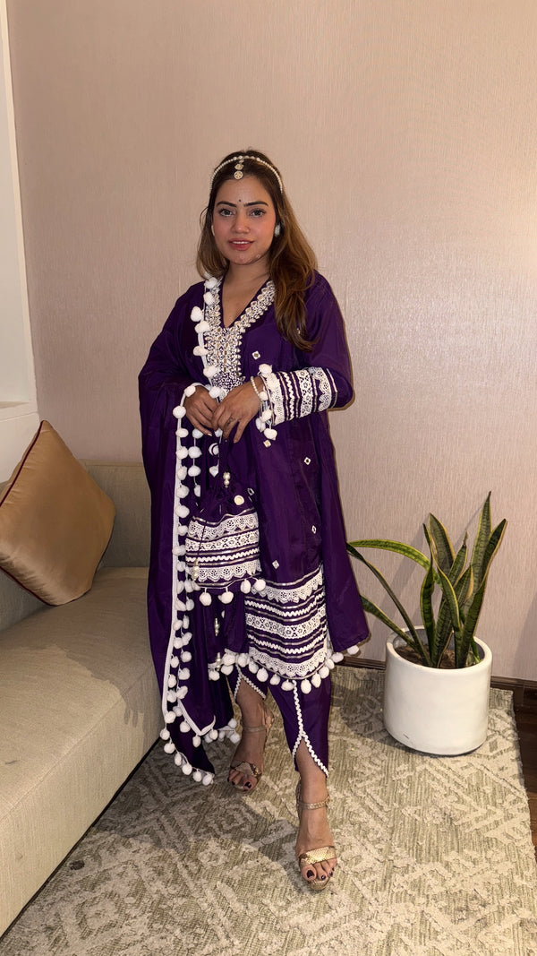 4pc pom-pom Anarkali Dhoti pant suit set