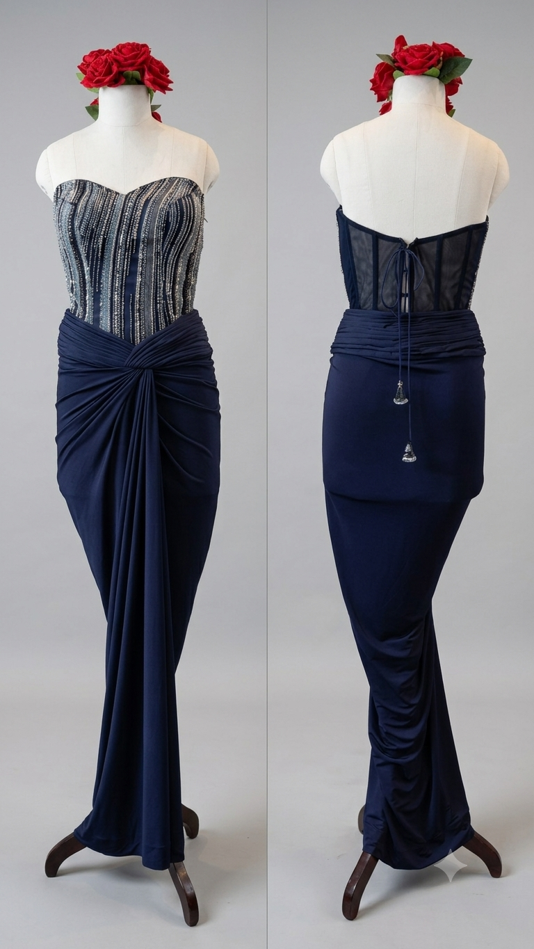 Embellished Corset with Draped Skirt Set