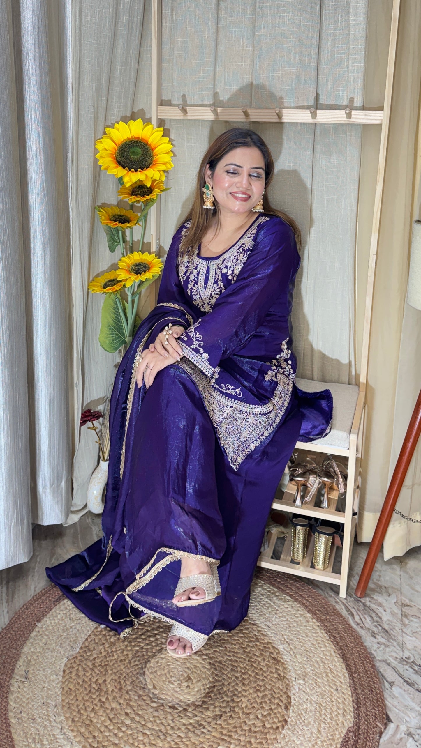 Royal Purple Embroidered Silk Suit Set