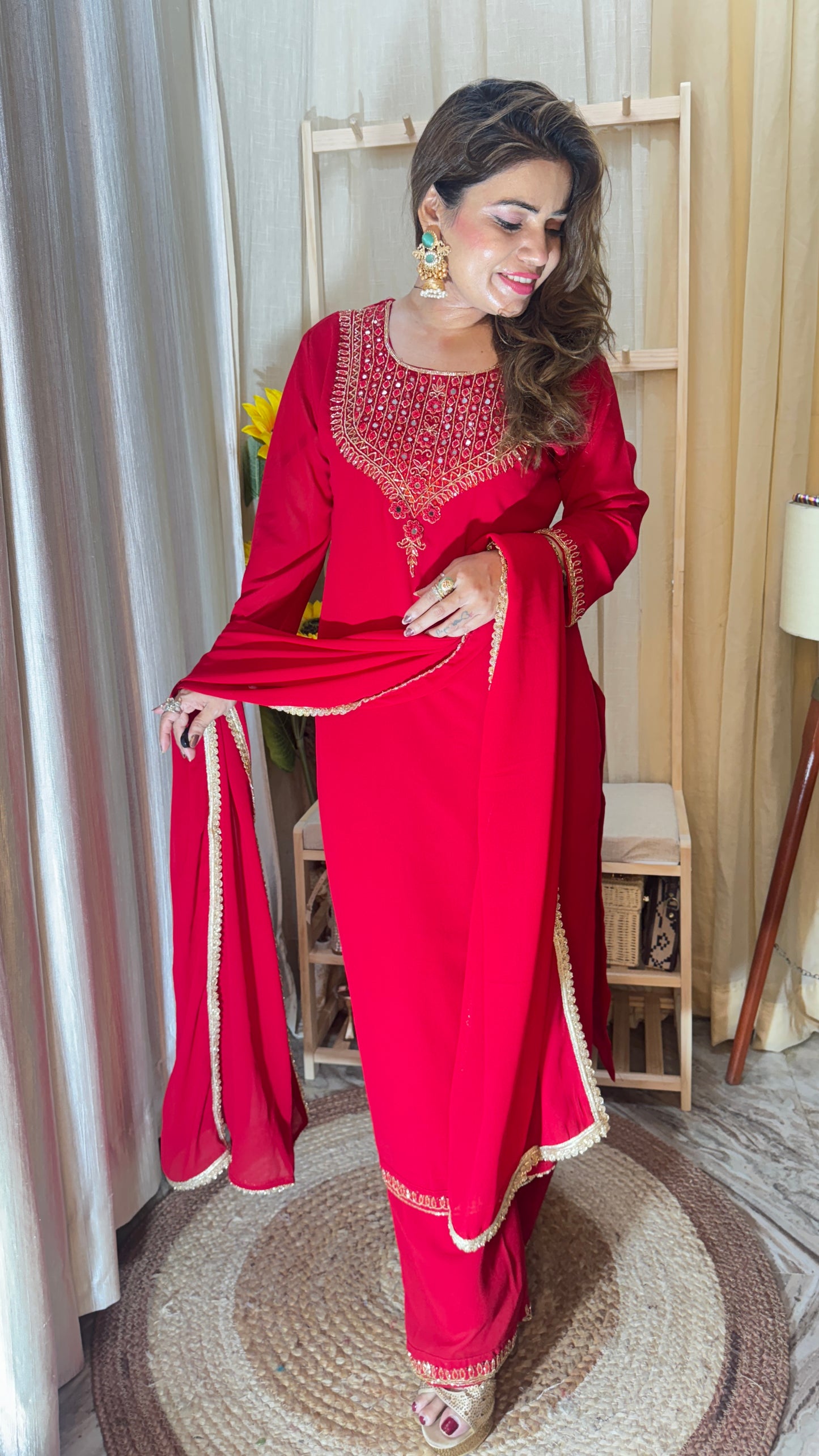 Elegant Mirror Work Embroidered 3pc Suit Set