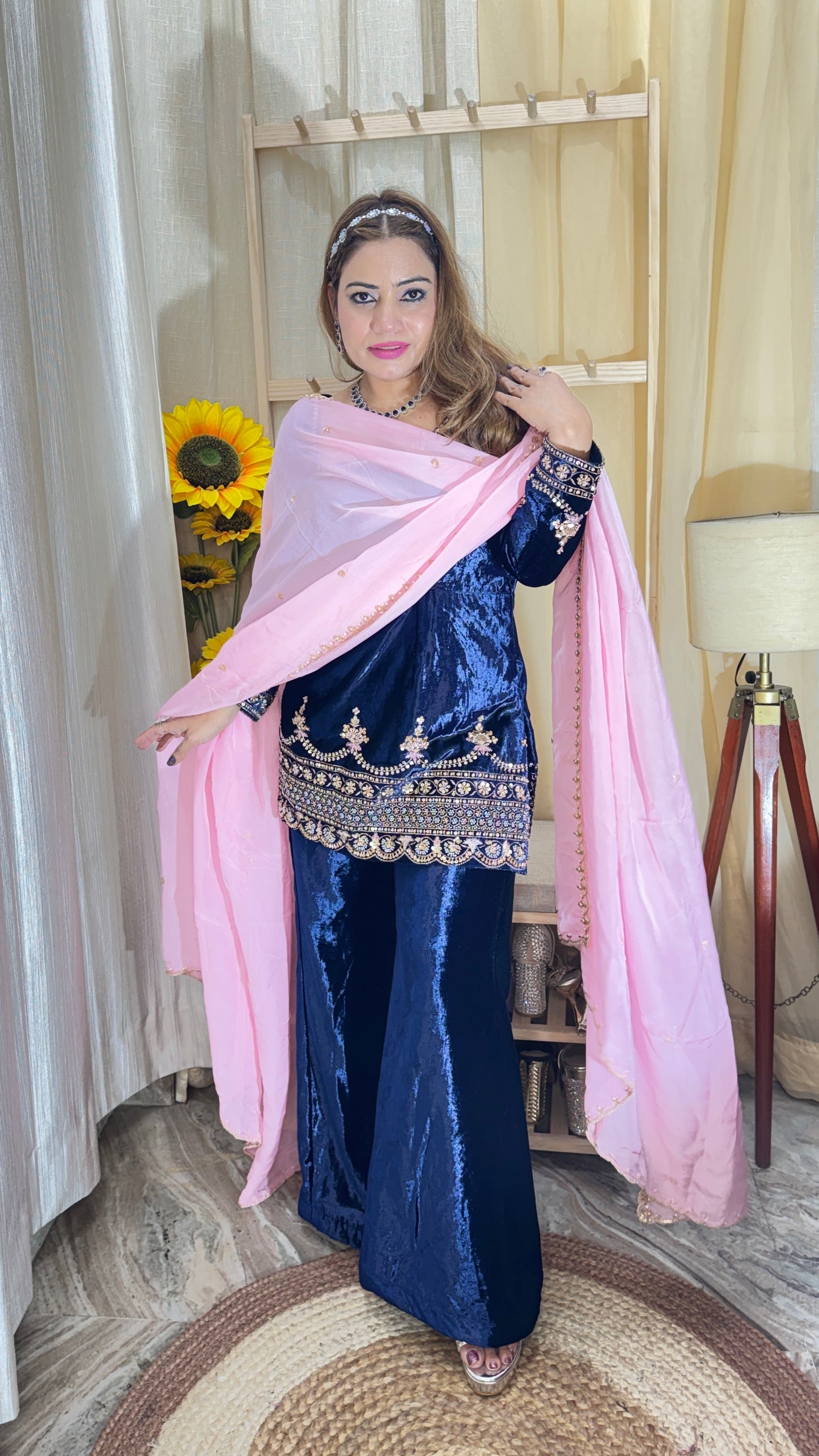 “ZARA NOOR” – Midnight Velvet Sharara Set