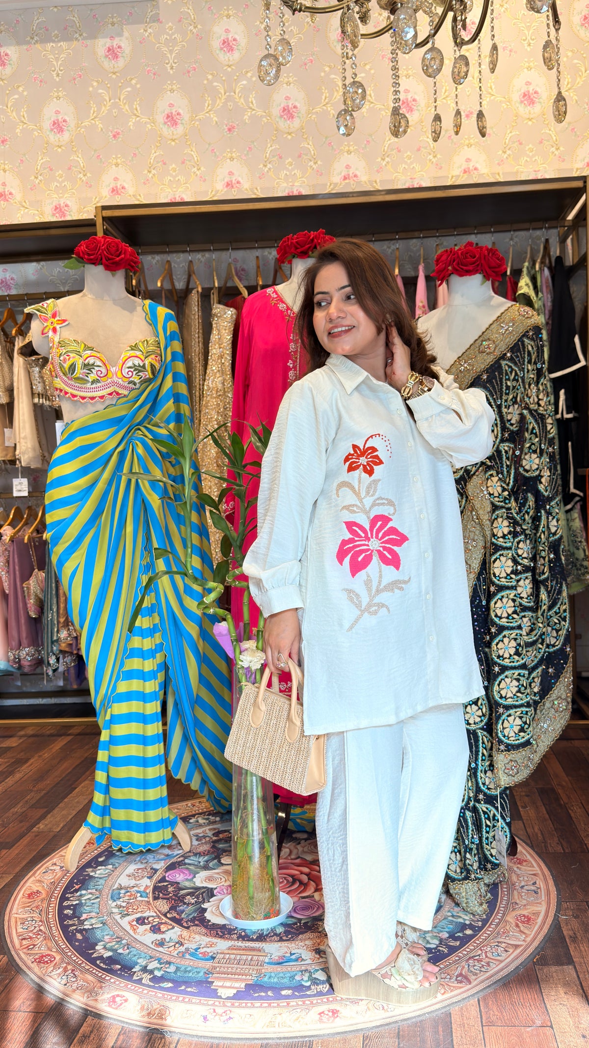 Floral Threadwork Off White Co-Ord Set