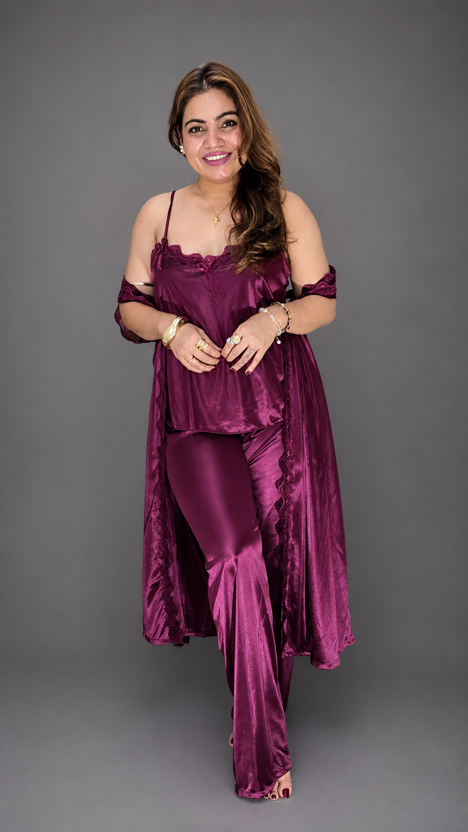 3-piece satin nighty set