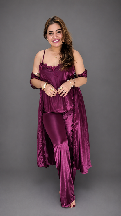 3-piece satin nighty set